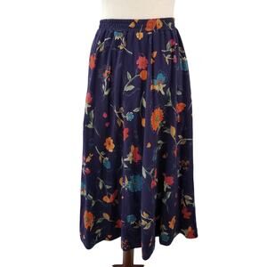 Talbots Petites Blue Orange Yellow Floral Elastic Waist Maxi Skirt Size PS